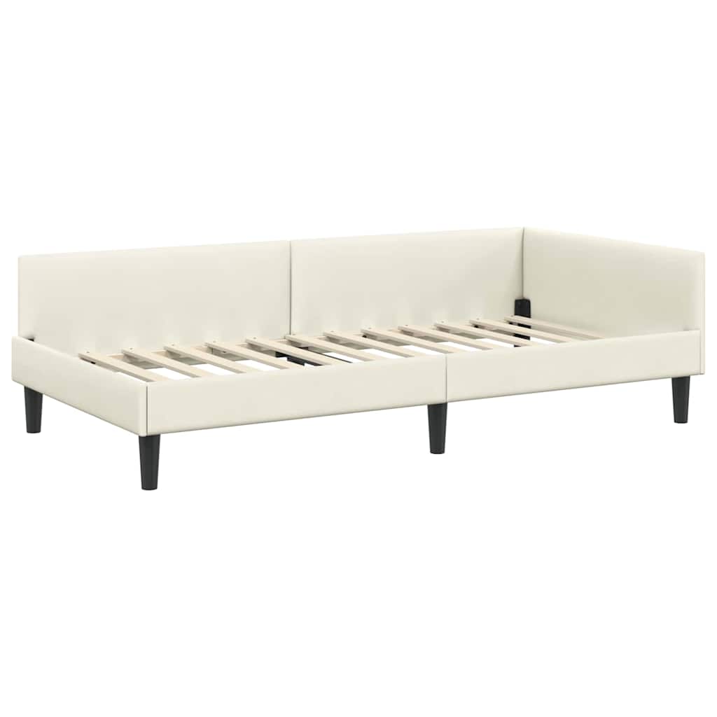 Corner Bed Frame Cream 100 x 200 cm Velvet and Engineered wood