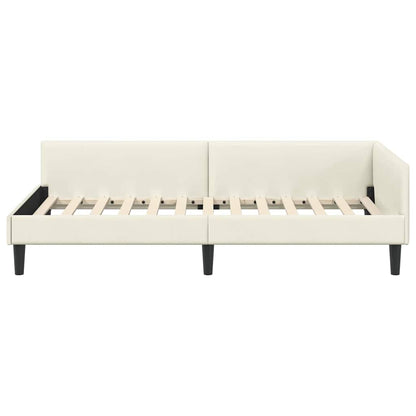 Corner Bed Frame Cream 100 x 200 cm Velvet and Engineered wood