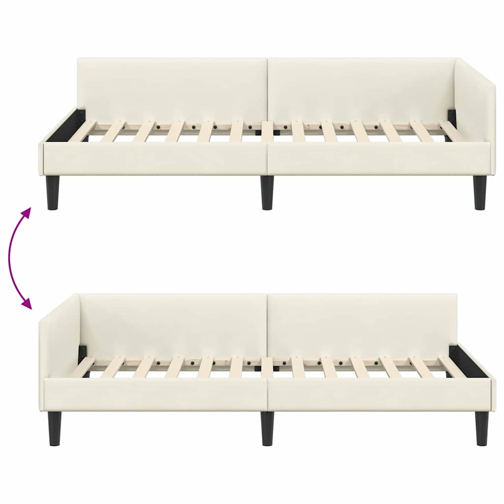 Corner Bed Frame Cream 100 x 200 cm Velvet and Engineered wood