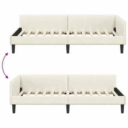 Corner Bed Frame Cream 100 x 200 cm Velvet and Engineered wood