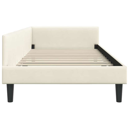 Corner Bed Frame Cream 100 x 200 cm Velvet and Engineered wood