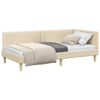Corner Bed Frame Cream 80 x 200 cm Fabric and Engineered wood