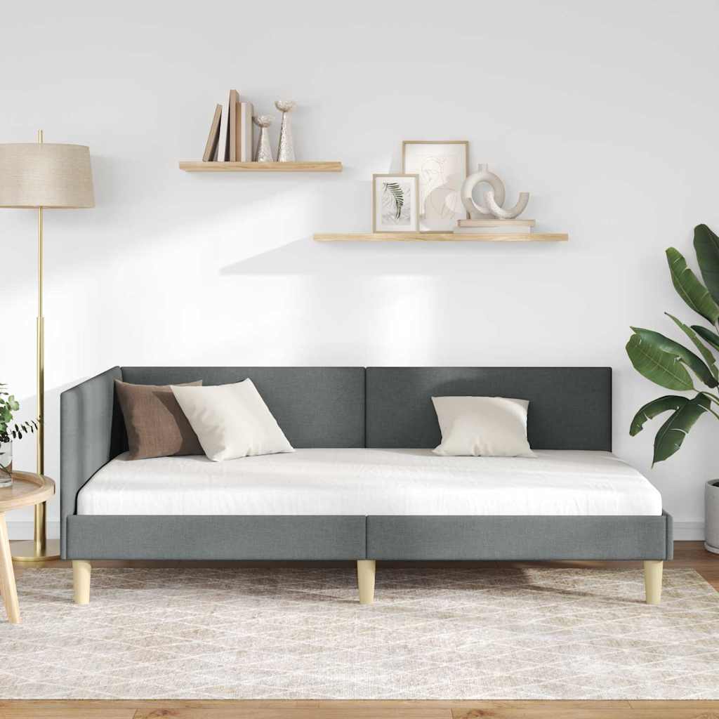 Corner Bed Frame with Headboard Dark grey 90 x 190 cm