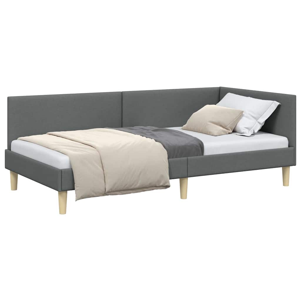 Corner Bed Frame with Headboard Dark grey 90 x 190 cm