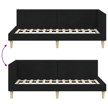 Corner Bed Frame Black 90 x 190 cm Fabric and Engineered wood