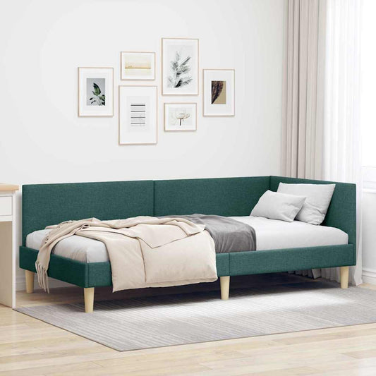 Corner Bed Frame with Headboard Dark green 90 x 190 cm