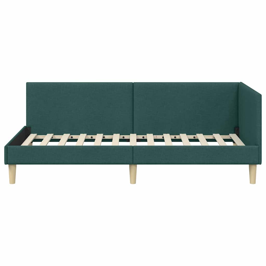 Corner Bed Frame with Headboard Dark green 90 x 190 cm