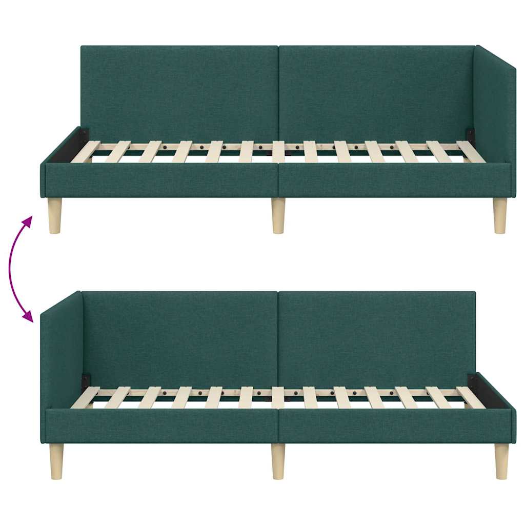 Corner Bed Frame with Headboard Dark green 90 x 190 cm