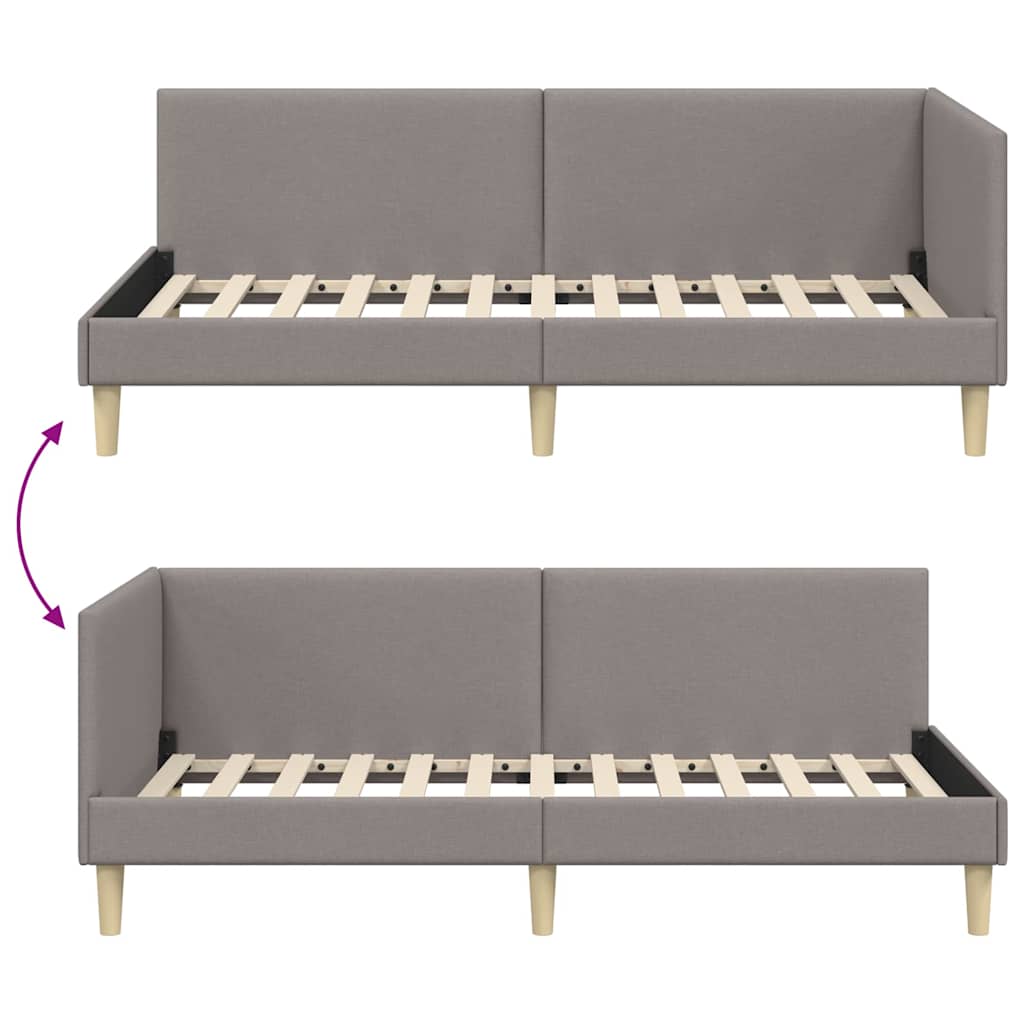 Corner Bed Frame Taupe 90 x 190 cm Fabric and Engineered wood