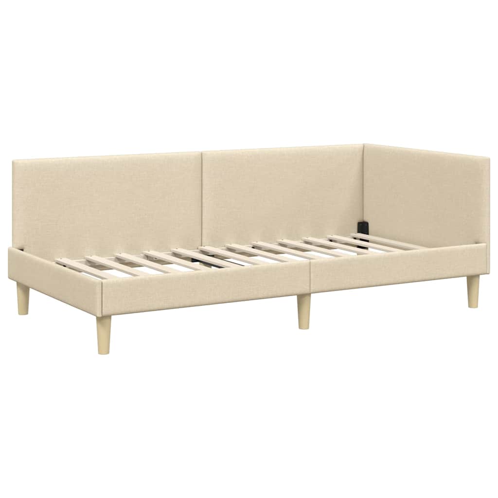 Corner Bed Frame Cream 90 x 190 cm Fabric and Engineered wood