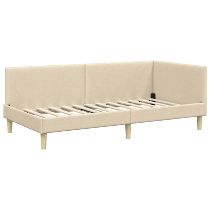 Corner Bed Frame Cream 90 x 190 cm Fabric and Engineered wood