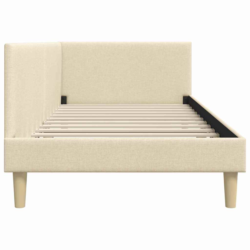 Corner Bed Frame Cream 90 x 190 cm Fabric and Engineered wood