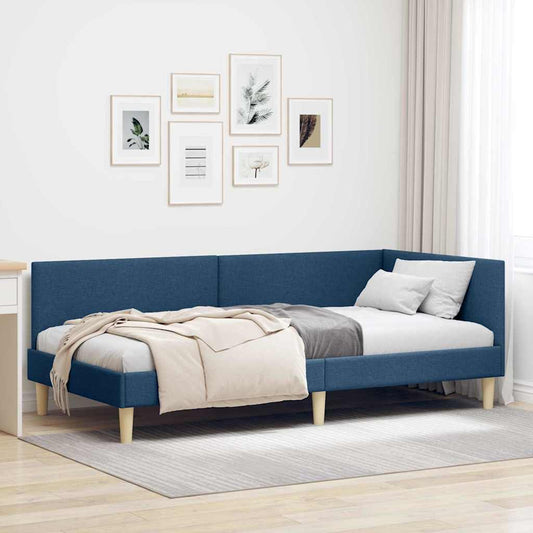 Corner Bed Frame Blue 90 x 190 cm Fabric and Engineered wood