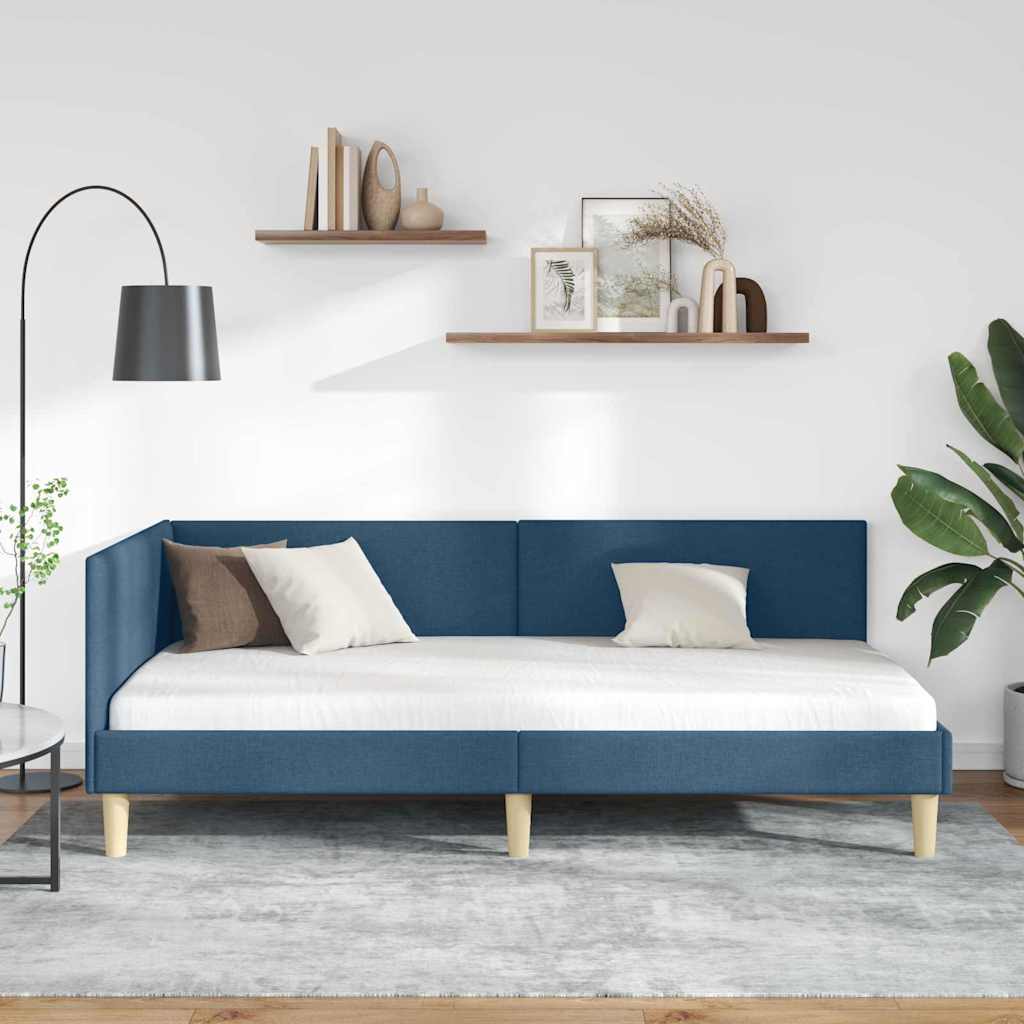 Corner Bed Frame Blue 90 x 190 cm Fabric and Engineered wood