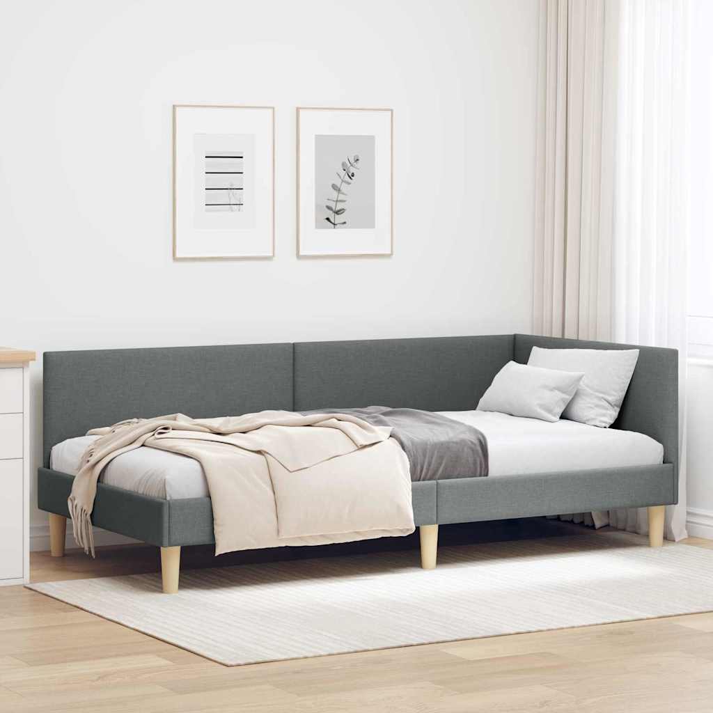 Corner Bed Frame with Headboard Dark grey 90 x 200 cm