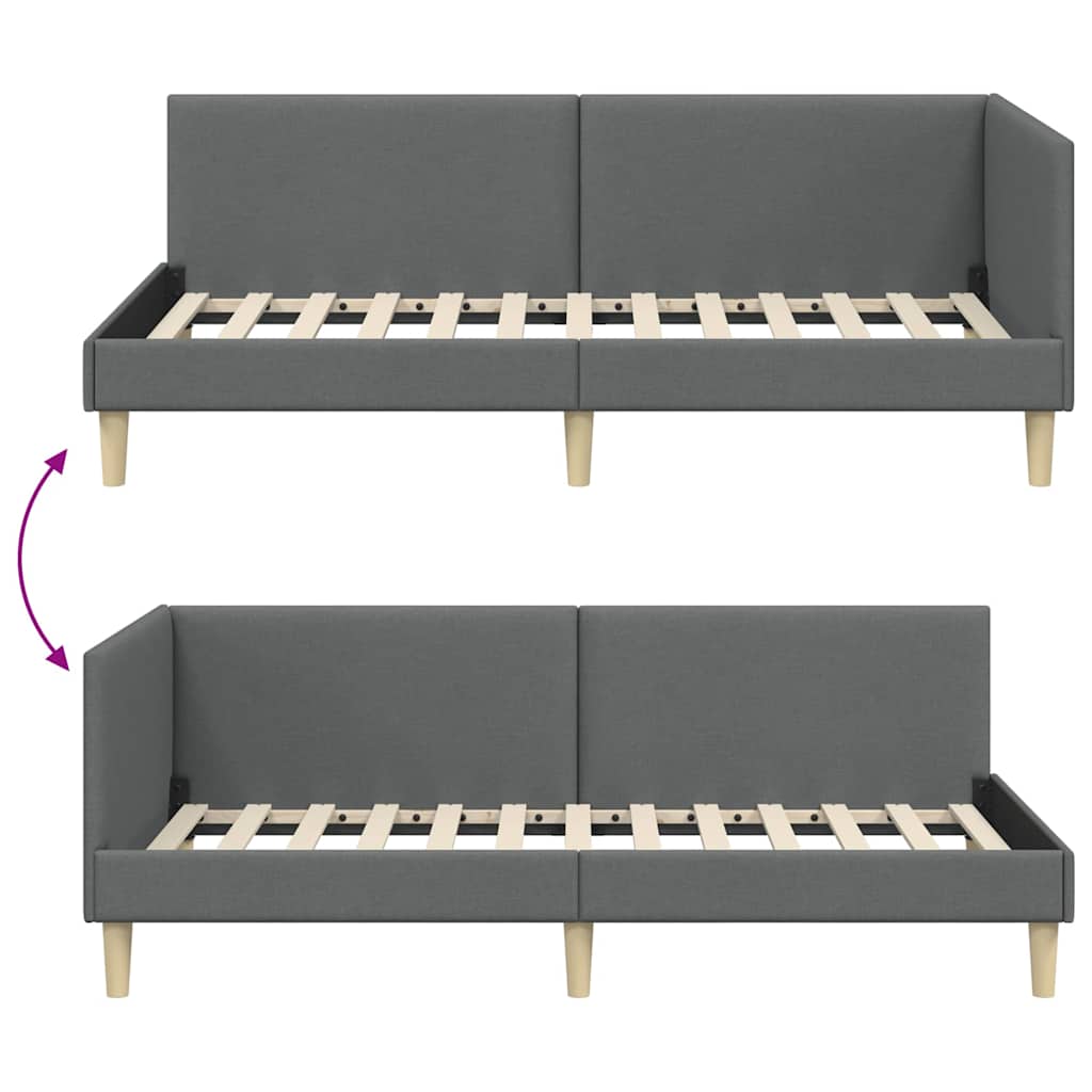 Corner Bed Frame with Headboard Dark grey 90 x 200 cm