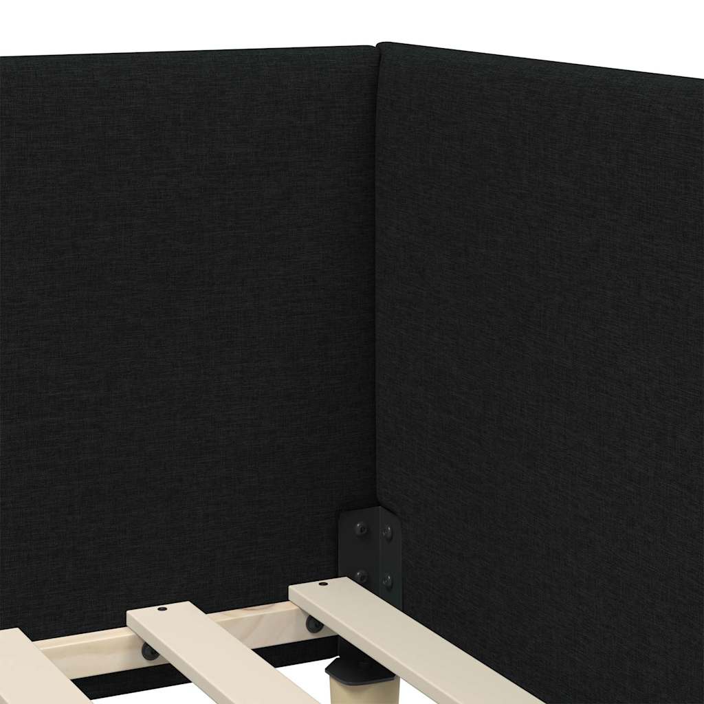 Corner Bed Frame Black 90 x 200 cm Fabric and Engineered wood