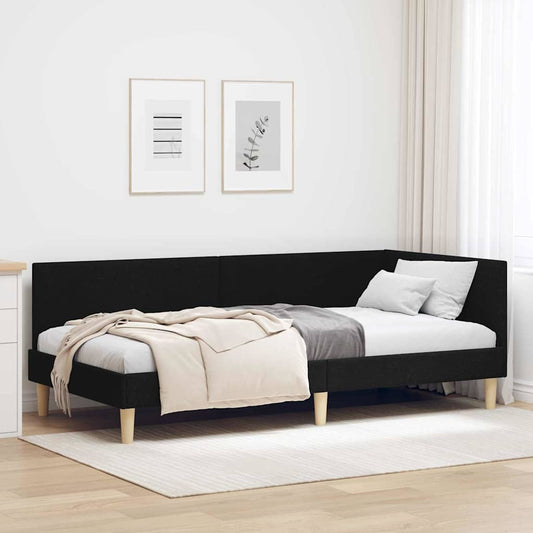 Corner Bed Frame Black 90 x 200 cm Fabric and Engineered wood