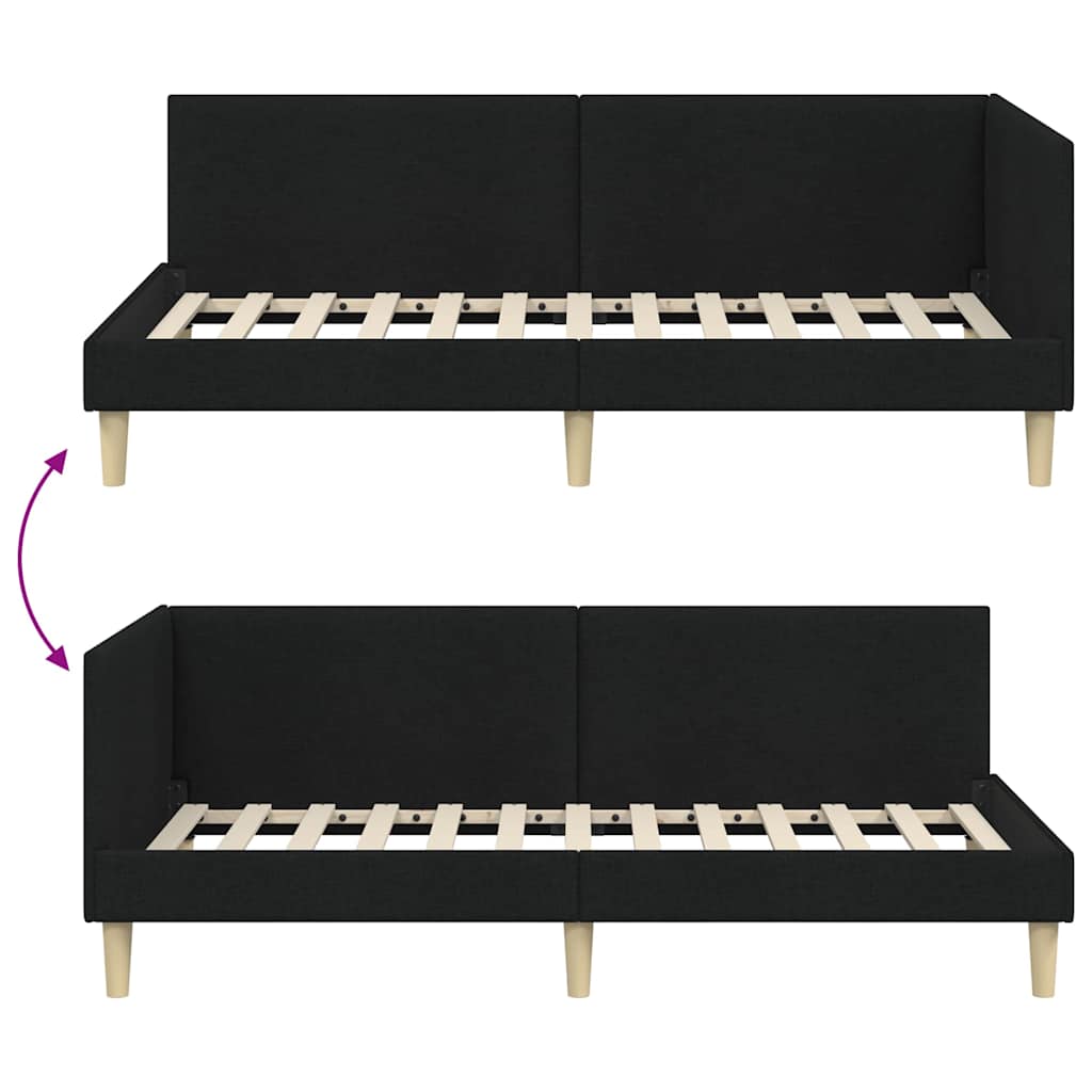 Corner Bed Frame Black 90 x 200 cm Fabric and Engineered wood