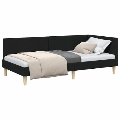 Corner Bed Frame Black 90 x 200 cm Fabric and Engineered wood