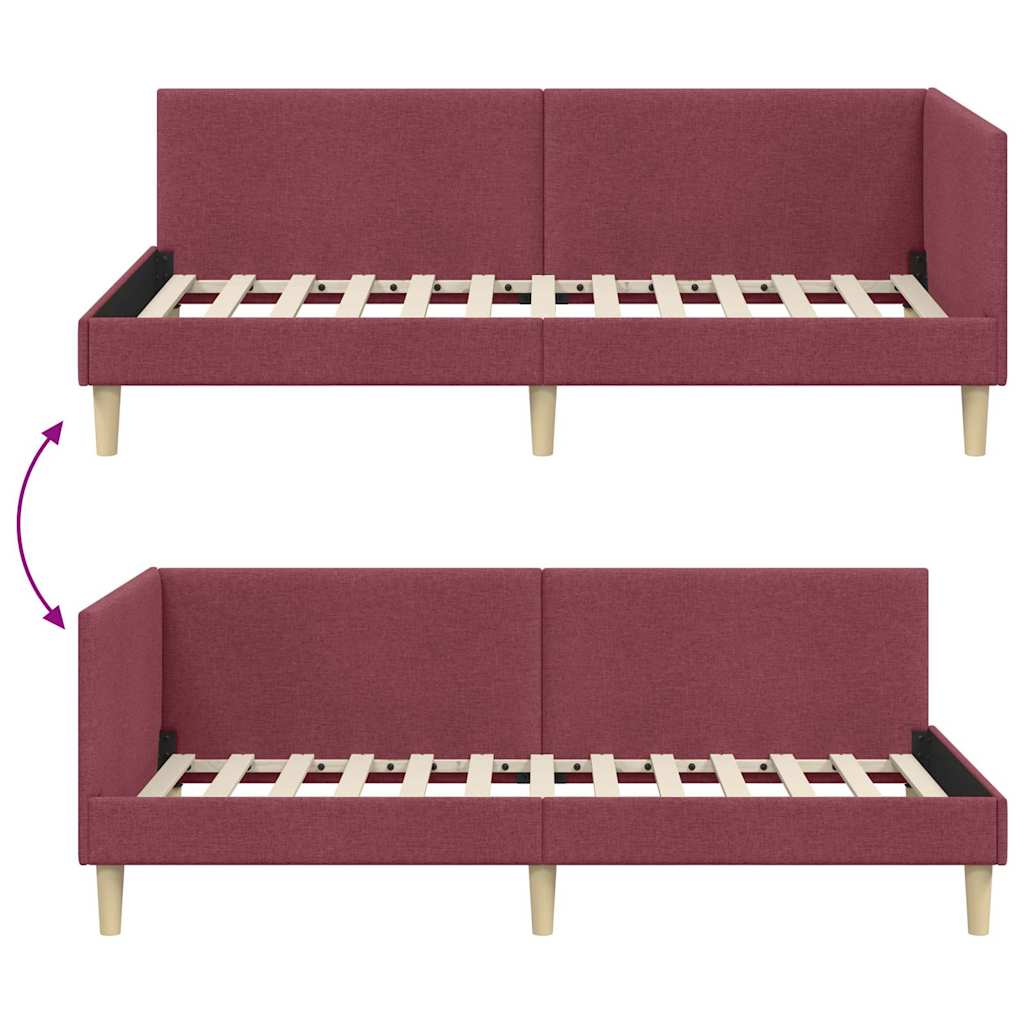 Corner Bed Frame with Headboard Wine red 90 x 200 cm