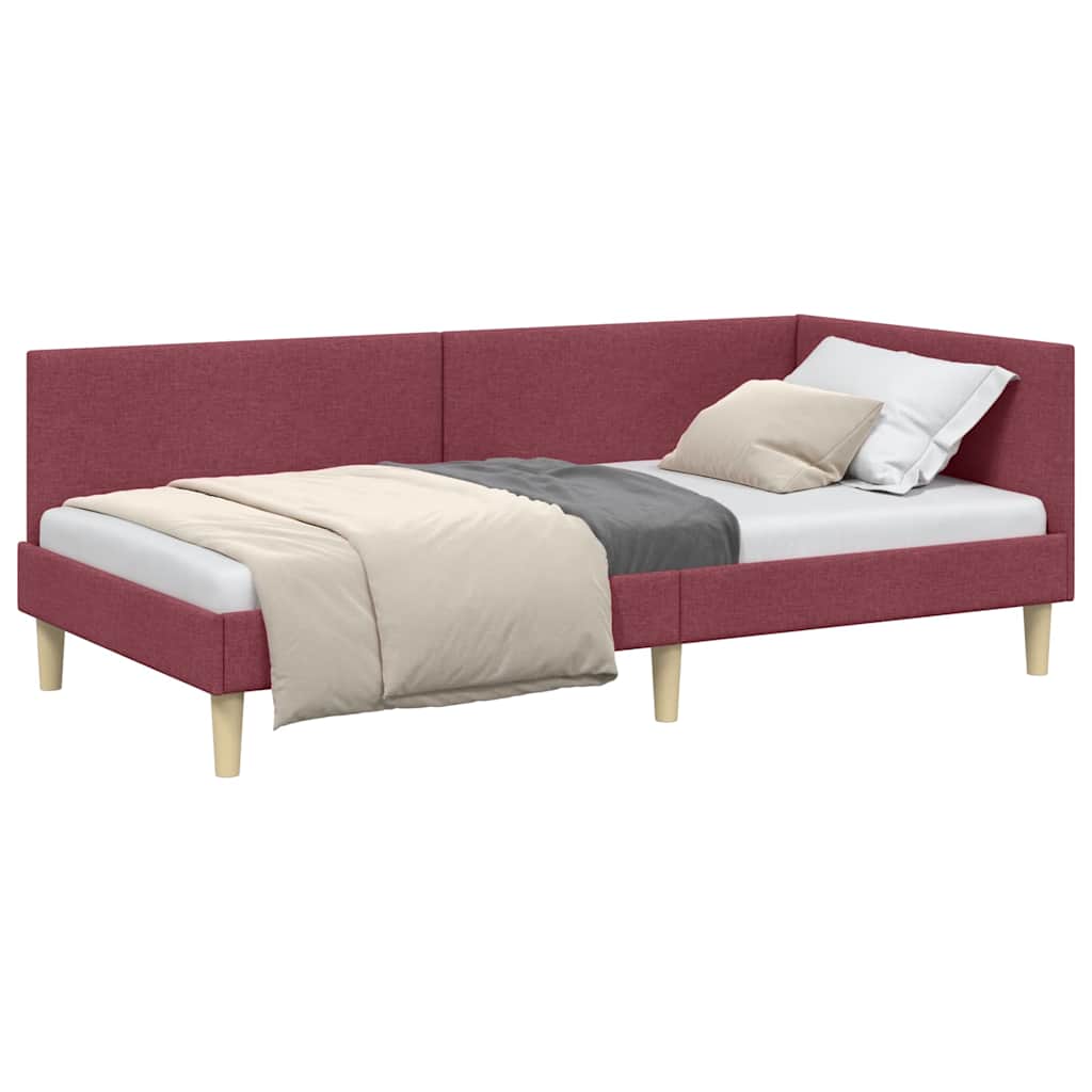 Corner Bed Frame with Headboard Wine red 90 x 200 cm