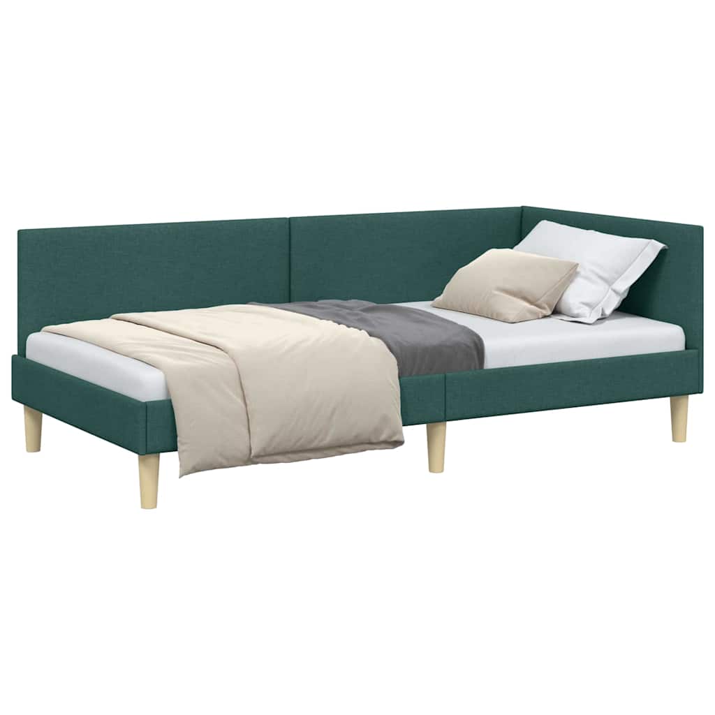 Corner Bed Frame with Headboard Dark green 90 x 200 cm