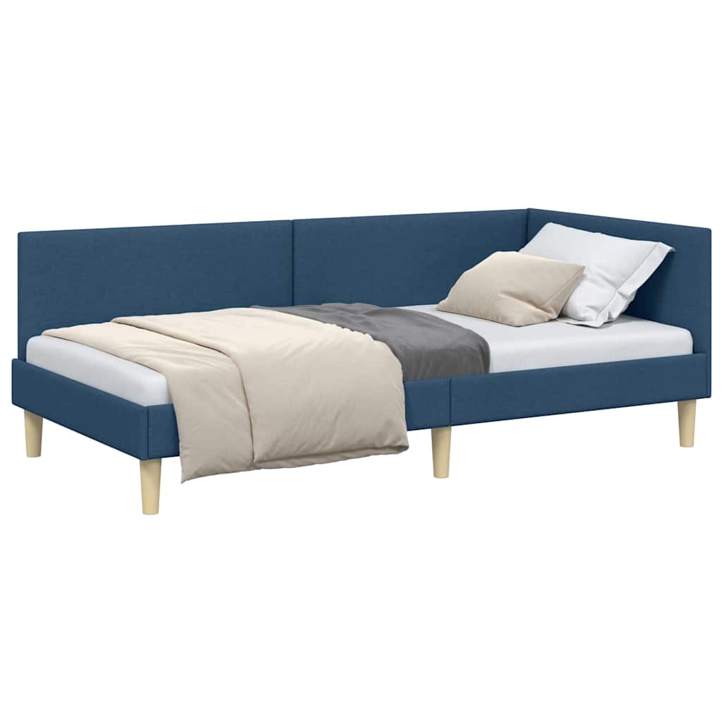 Corner Bed Frame Blue 90 x 200 cm Fabric and Engineered wood