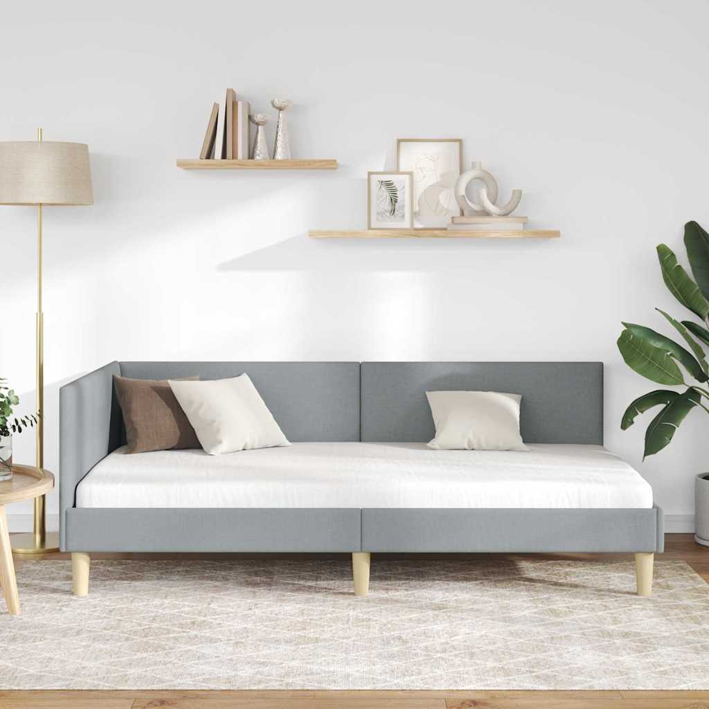 Corner Bed Frame with Headboard Light grey 100 x 200 cm