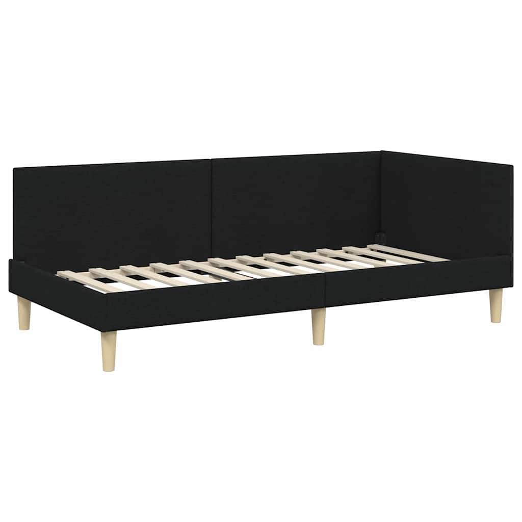 Corner Bed Frame Black 100 x 200 cm Fabric and Engineered wood