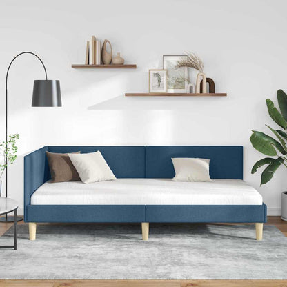 Corner Bed Frame Blue 100 x 200 cm Fabric and Engineered wood