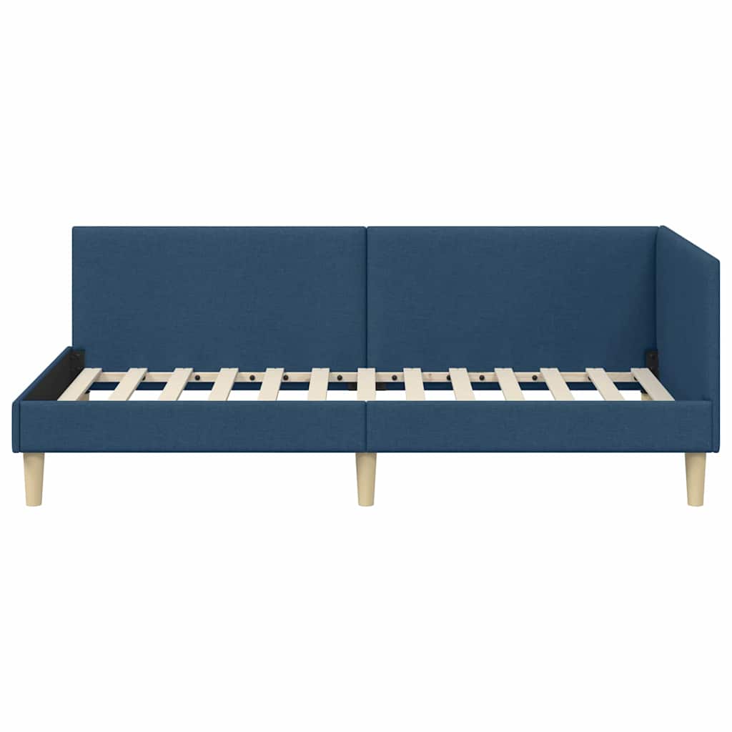 Corner Bed Frame Blue 100 x 200 cm Fabric and Engineered wood
