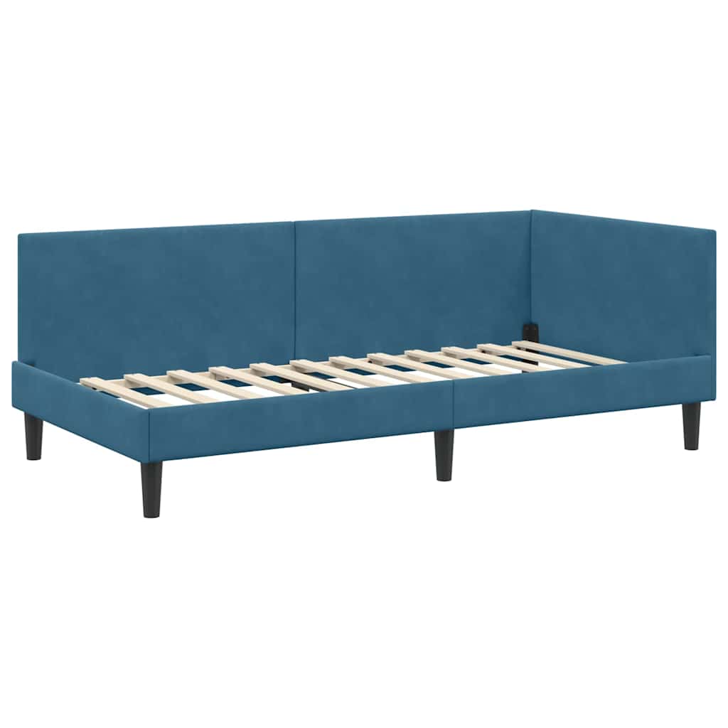 Corner Bed Frame Blue 80 x 200 cm Velvet and Engineered wood