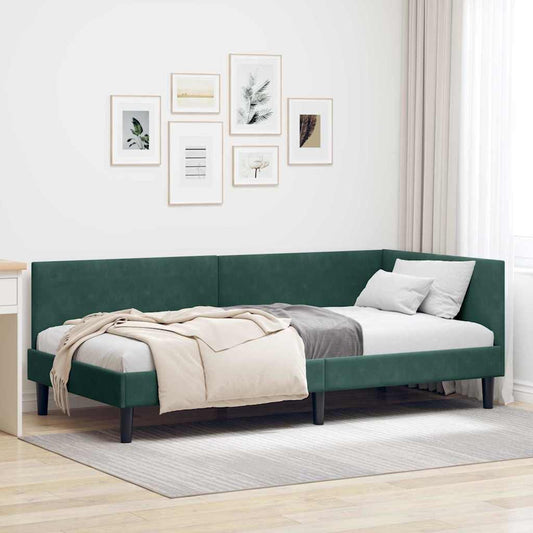 Corner Bed Frame with Headboard Dark green 80 x 200 cm