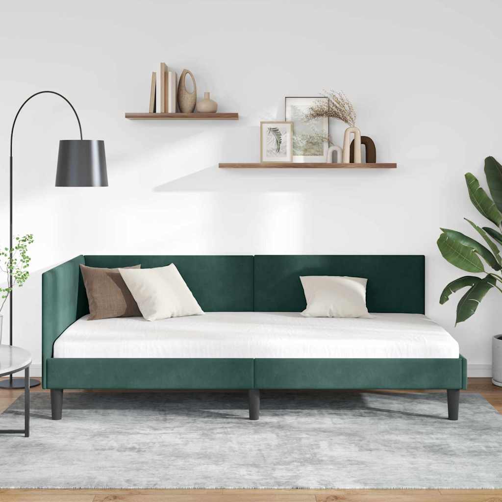 Corner Bed Frame with Headboard Dark green 80 x 200 cm