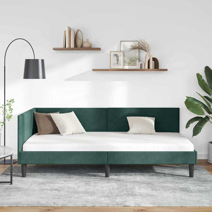 Corner Bed Frame with Headboard Dark green 80 x 200 cm