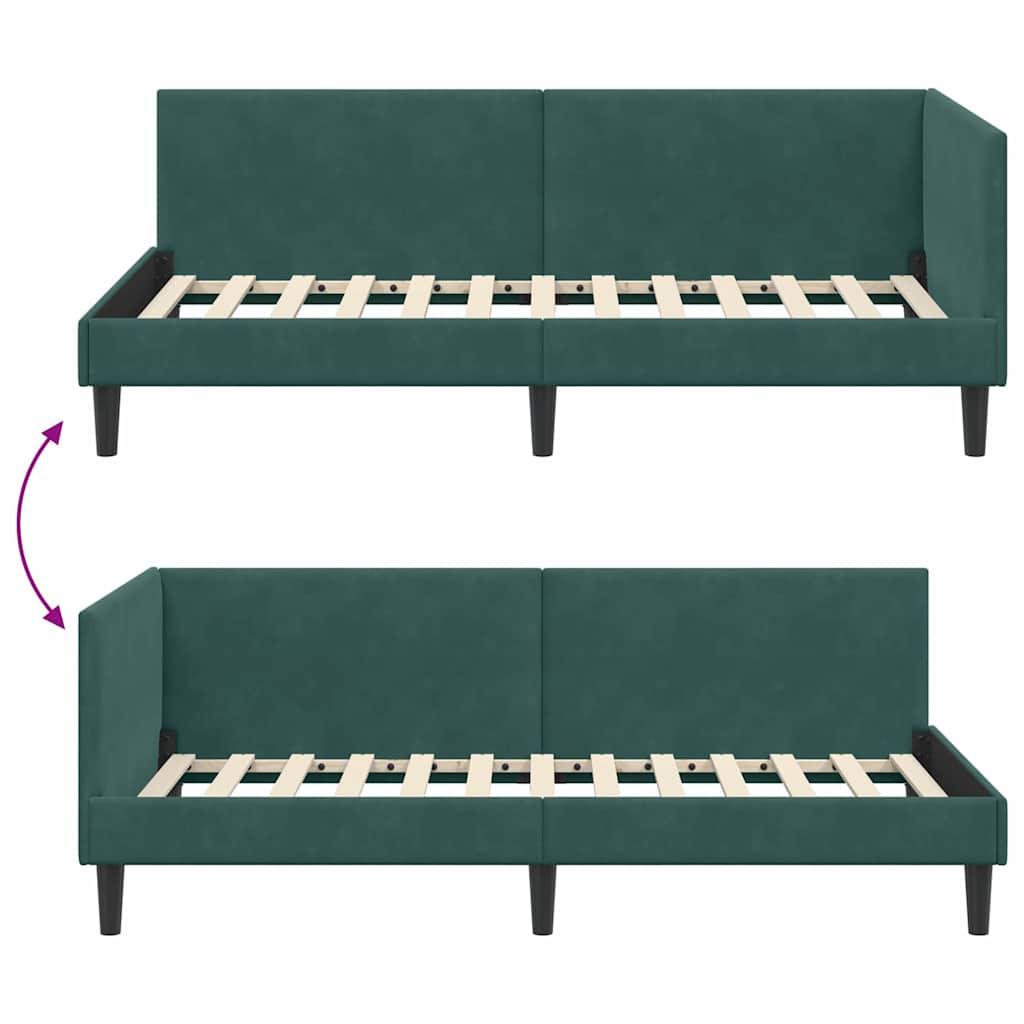 Corner Bed Frame with Headboard Dark green 80 x 200 cm
