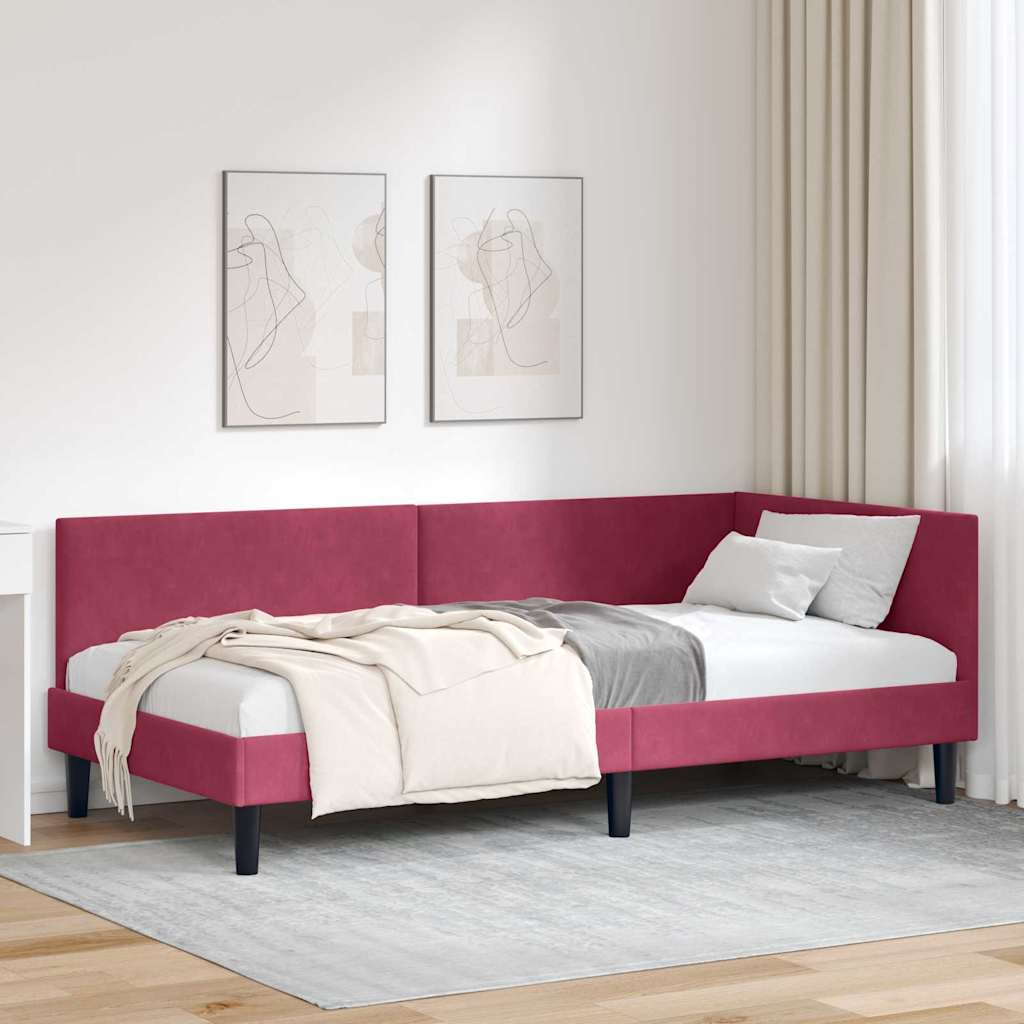 Corner Bed Frame with Headboard Wine red 80 x 200 cm