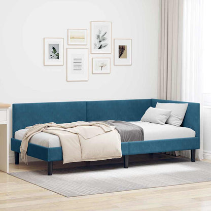 Corner Bed Frame Blue 90 x 190 cm Velvet and Engineered wood