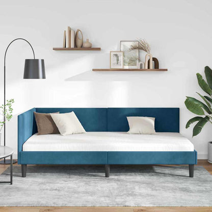 Corner Bed Frame Blue 90 x 190 cm Velvet and Engineered wood