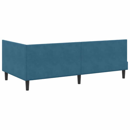 Corner Bed Frame Blue 90 x 190 cm Velvet and Engineered wood