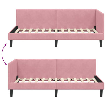 Corner Bed Frame Pink 90 x 190 cm Velvet and Engineered wood