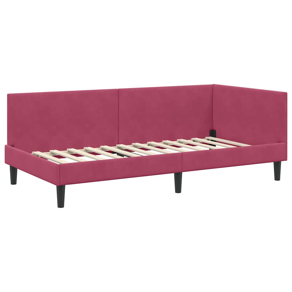 Corner Bed Frame with Headboard Wine red 90 x 190 cm