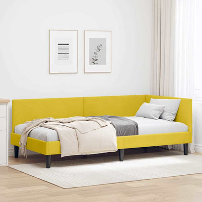 Corner Bed Frame Yellow 90 x 190 cm Velvet and Engineered wood