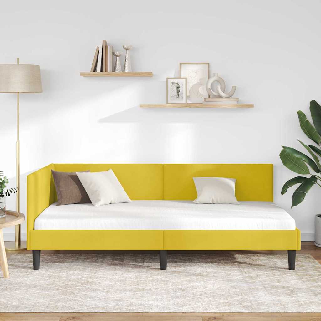 Corner Bed Frame Yellow 90 x 190 cm Velvet and Engineered wood