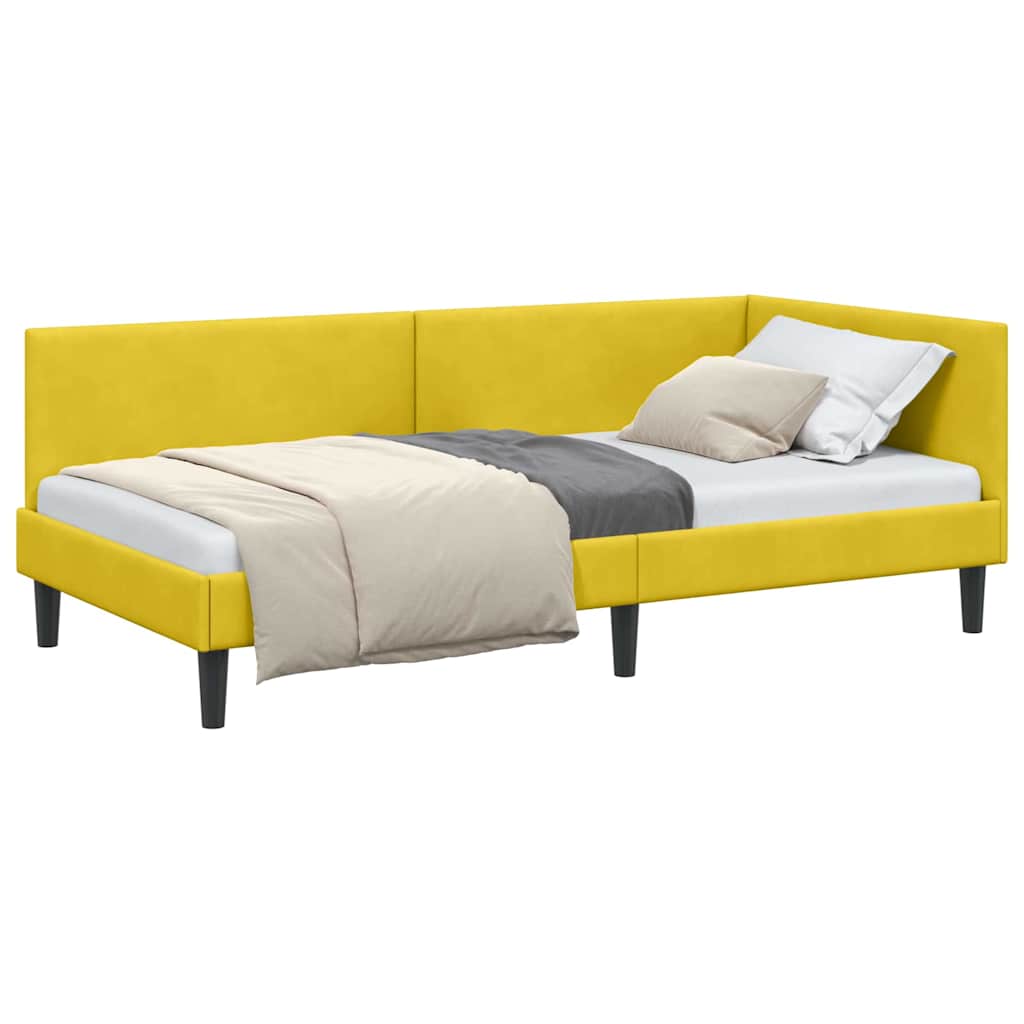 Corner Bed Frame Yellow 90 x 190 cm Velvet and Engineered wood