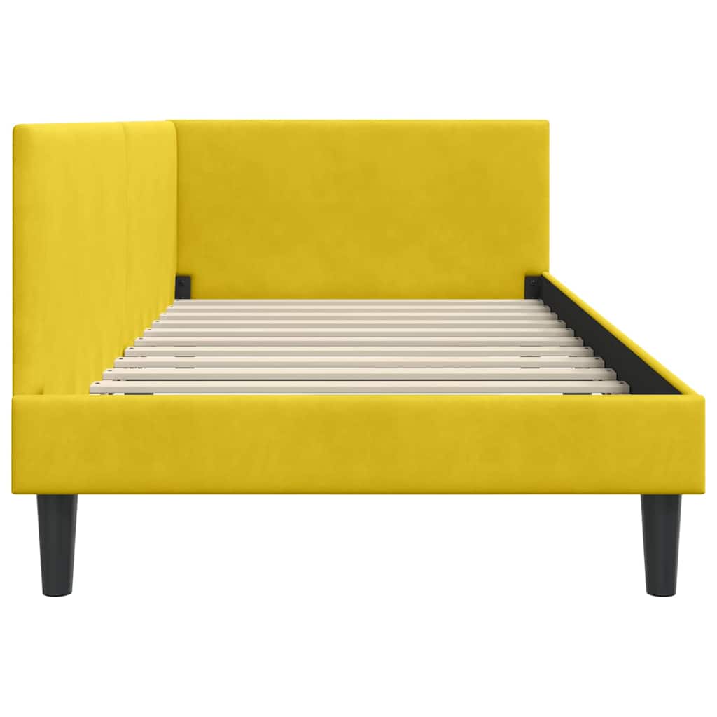 Corner Bed Frame Yellow 90 x 190 cm Velvet and Engineered wood