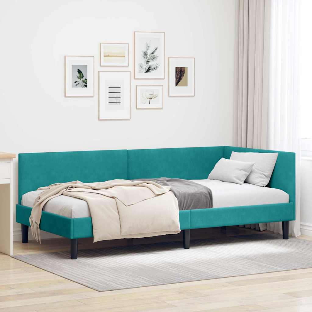 Corner Bed Frame with Headboard Turquoise 90 x 190 cm
