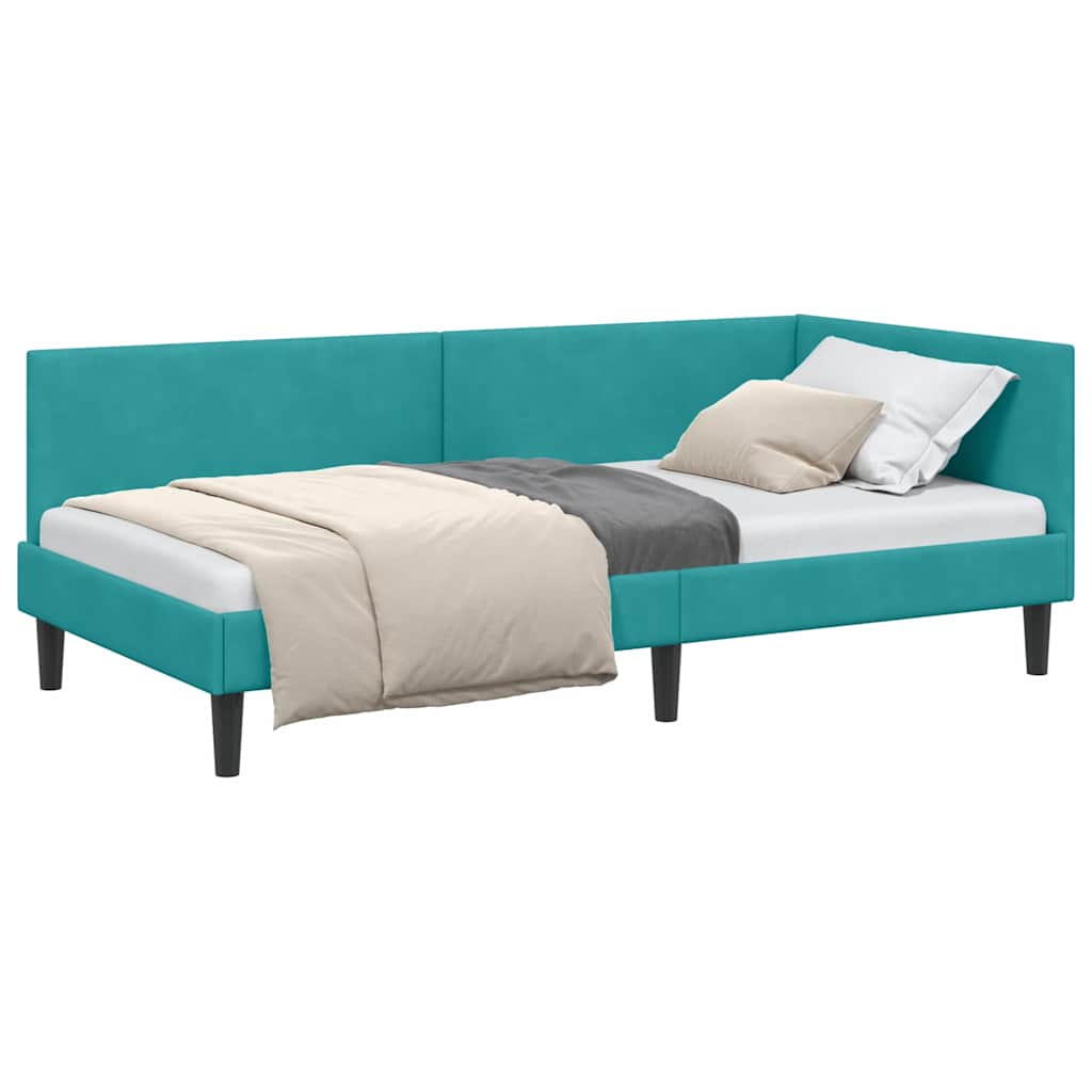 Corner Bed Frame with Headboard Turquoise 90 x 190 cm