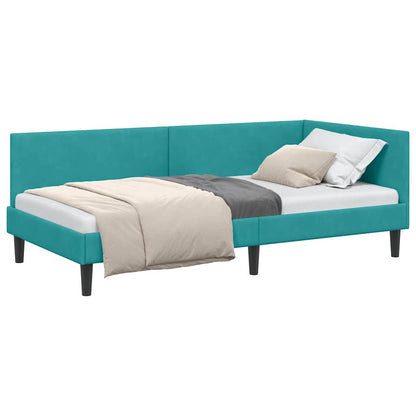 Corner Bed Frame with Headboard Turquoise 90 x 190 cm